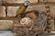 Holzvogel am Nest